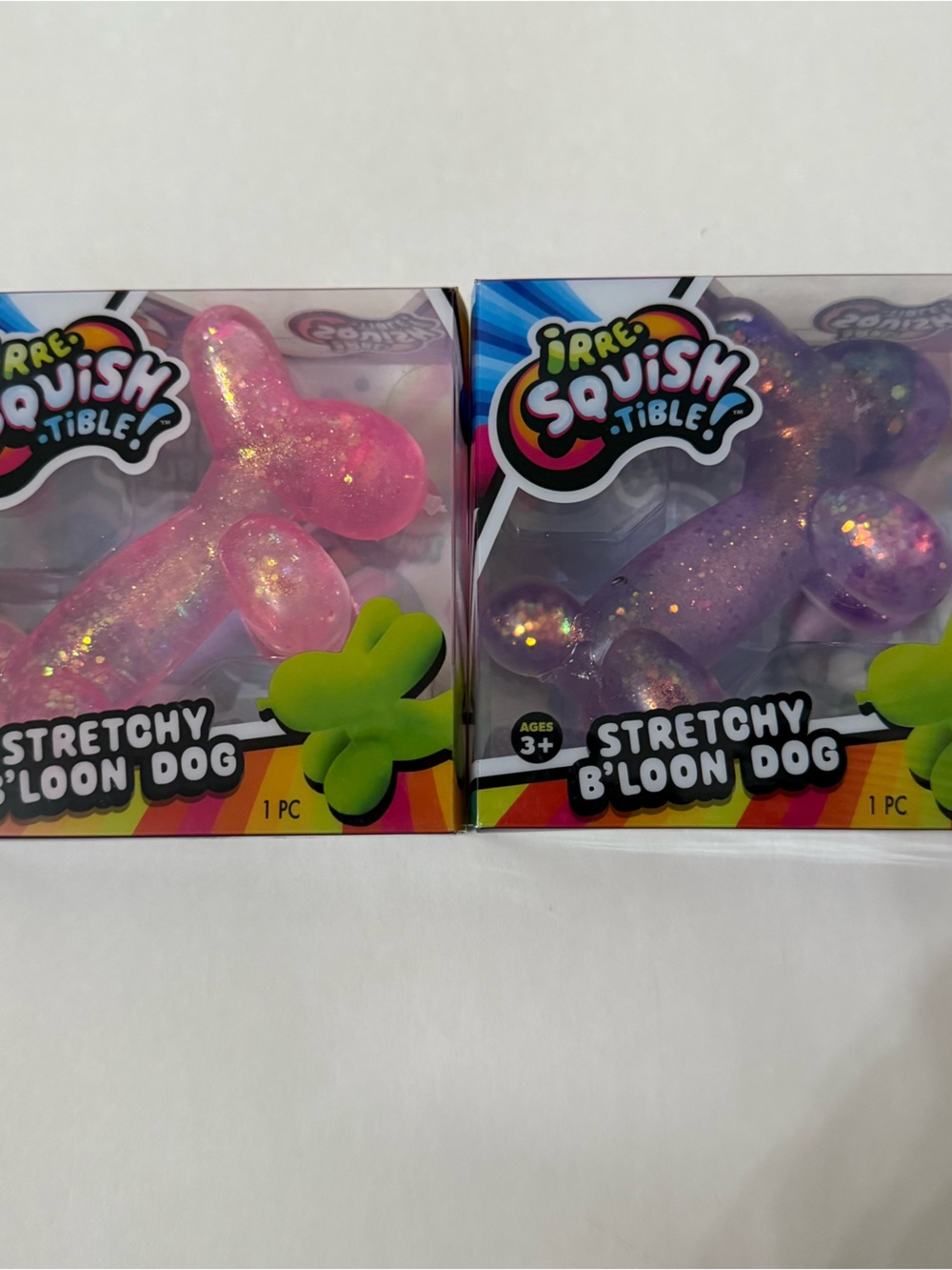Irre-Squish-tible Stretchy B'Loon Dog Toy Pink and Purple Glitter